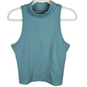 A New Day Womens Medium Blue Green Sleeveless Ribbed Mock Neck Tank‎ Top